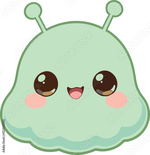 Cute and friendly cartoon alien with large eyes and antennae isolated on white