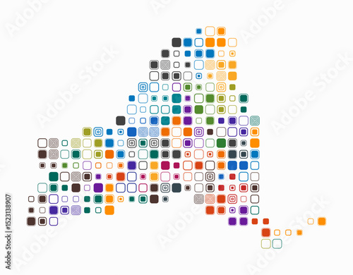 New York, shape of the state build of colored cells. Digital style map of the New York on white background. Large size rounded square blocks. Awesome vector illustration.