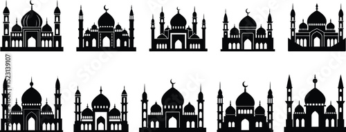 islamic muslim masjid prayer place  mosque logo set vector illustration