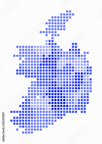 Ireland dotted map. Digital style map of the country on white background. Ireland shape with square dots. Colored dots style. Large size squares. Creative vector illustration.
