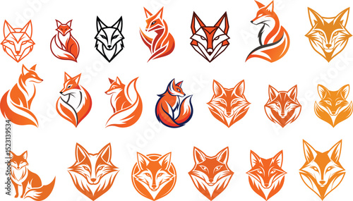 Abstract fox head logo set vector illustration