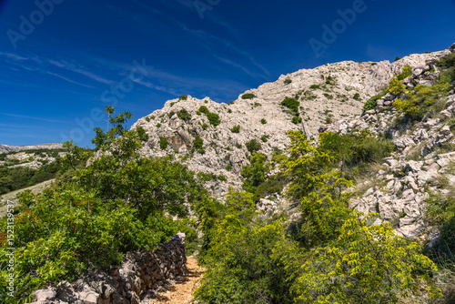 Fototapeta Naklejka Na Ścianę i Meble -  Hiking trail through the mountains from Baska to Vela Luka beach on the island of KRK Croatia