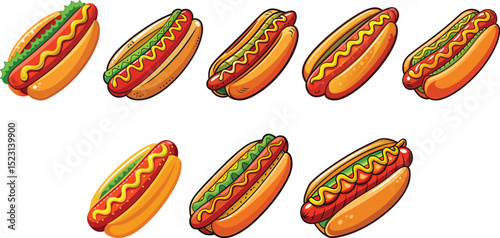 Hot Dog Logo Design, fast food Set Vector Illustration