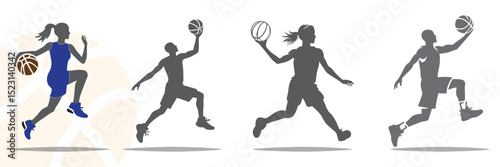 basketball player silhouettes EPS set