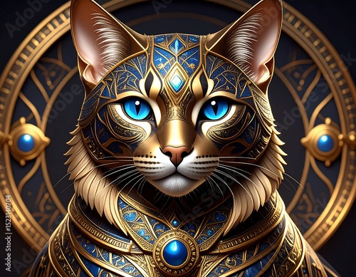 Golden cat with ornate armor