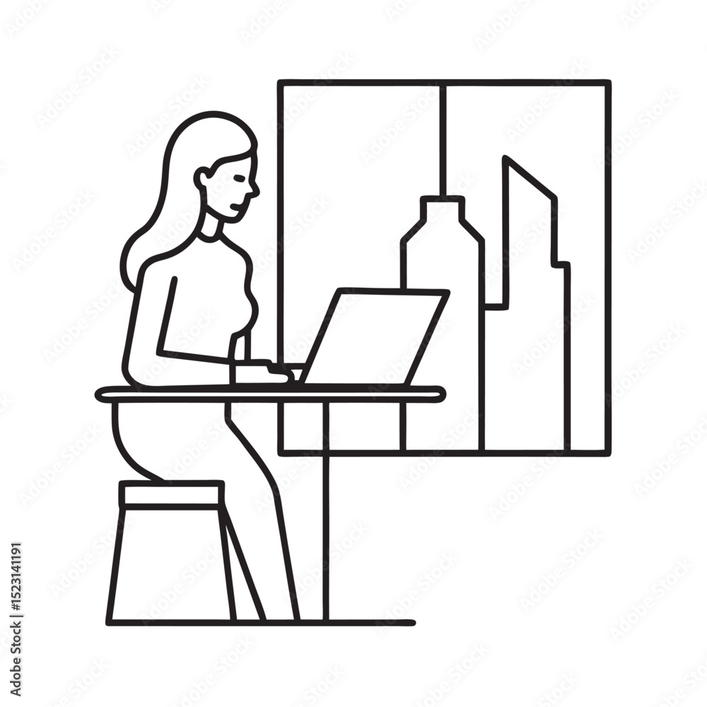 Fototapeta premium Standing Desk Setup For Office Woman