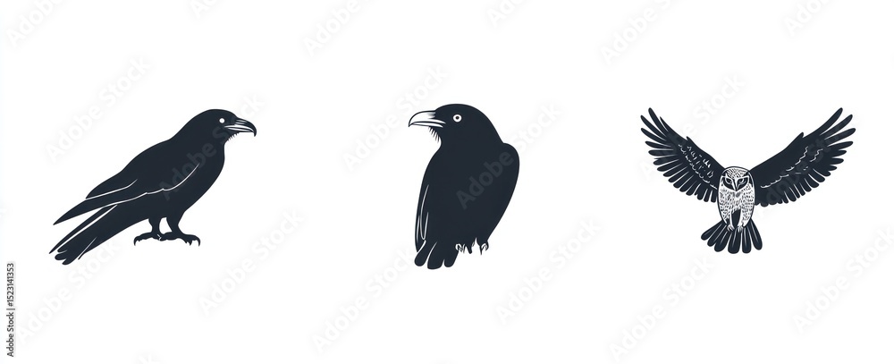 Obraz premium Silhouettes of birds in flight and on the ground