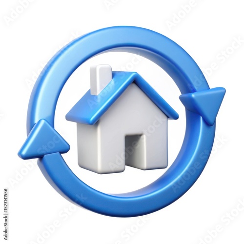 3d house refresh icon with circular arrows