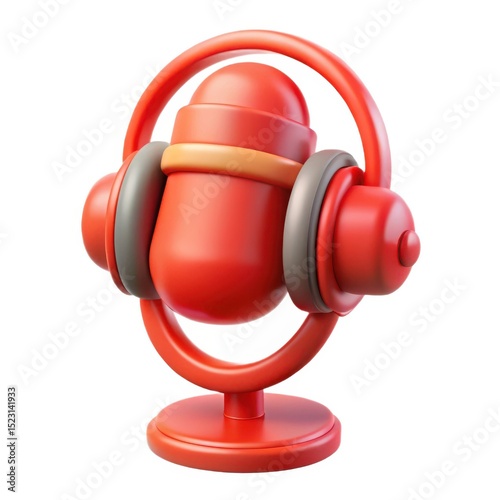 3d red microphone with headphones render