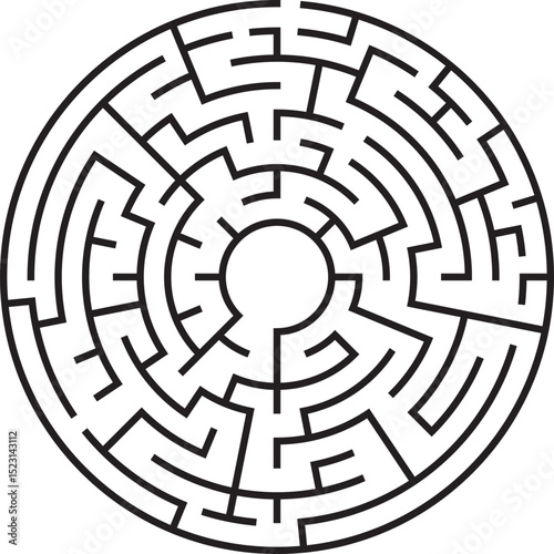 Circular Maze Puzzle Labyrinth, Challenge, Path, Solution, Game, Concentric, Design, Black, White