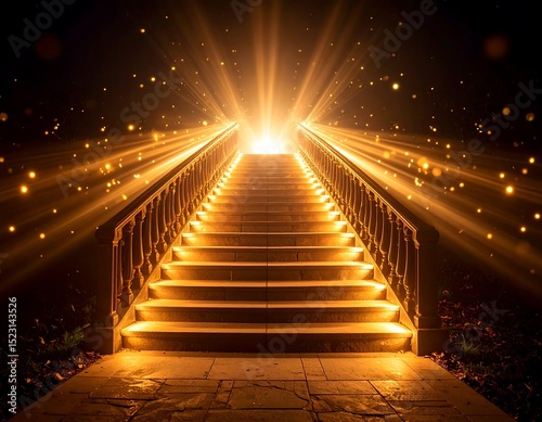 Golden stairs leading to a bright light