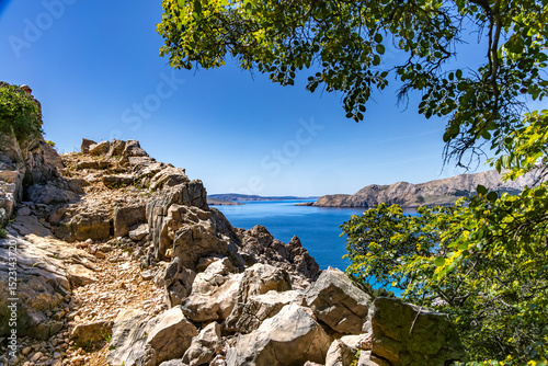 Fototapeta Naklejka Na Ścianę i Meble -  Hiking trail through the mountains from Baska to Vela Luka beach on the island of KRK Croatia