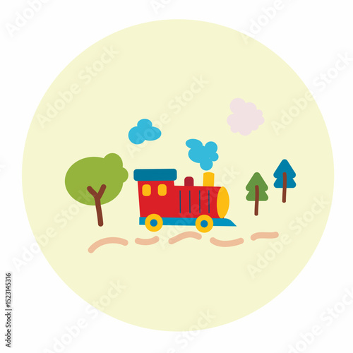 cute illustration with a cartoon train