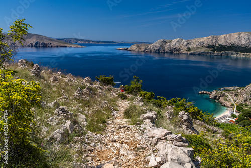 Fototapeta Naklejka Na Ścianę i Meble -  Panoramic view of the town of Baska from the mountain trail from Baska to Vela Luka beach