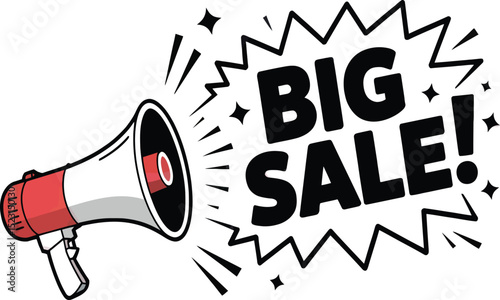 Announcing a big sale with a retro megaphone graphic design element perfect for advertising promotions and marketing campaigns