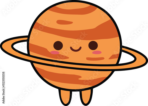 Adorable cartoon planet saturn with a smiling face and its distinctive rings for kids