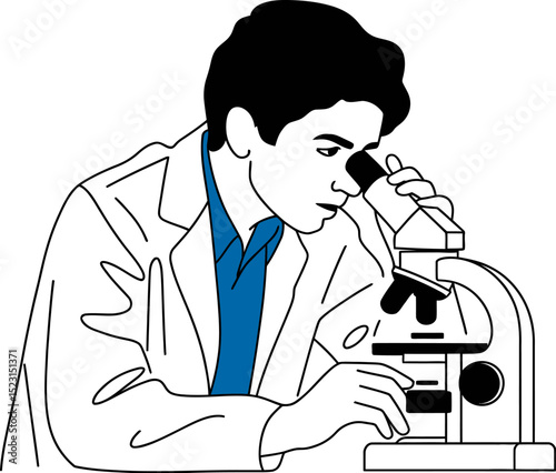 Illustration of scientist using microscope for research laboratory science and medical discovery work editable stock vector illustration