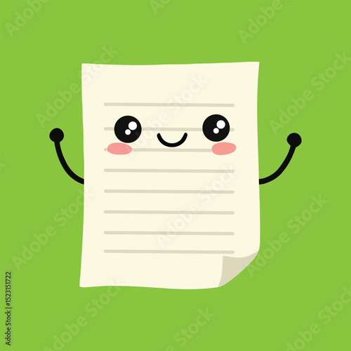 Cute smiling paper character with arms and blushing cheeks on a cheerful green background