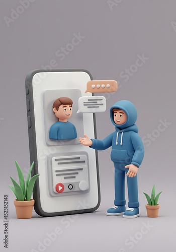 3D Render of Person Video Conferencing on Smartphone