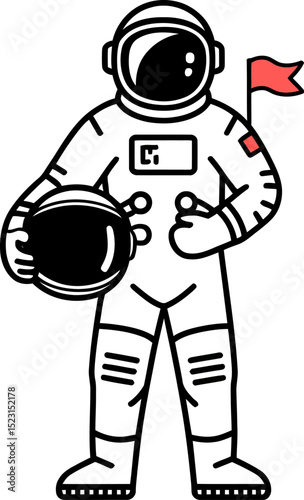 Cartoon astronaut illustration vector graphic spaceman holding helmet and flag in space suit design 100 editable stock vector illustration
