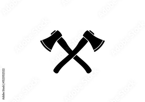 Two axes crossed in black silhouette on a white background in a simple and minimalist style
