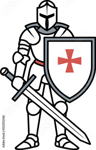 Illustration of a knight in armor with sword and shield medieval warrior character design vector art editable stock vector illustration