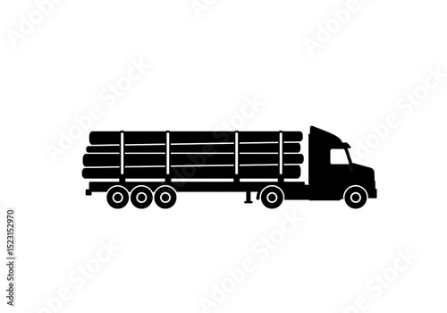 Silhouette of a Logging Truck – Timber Transport Icon in Black and White