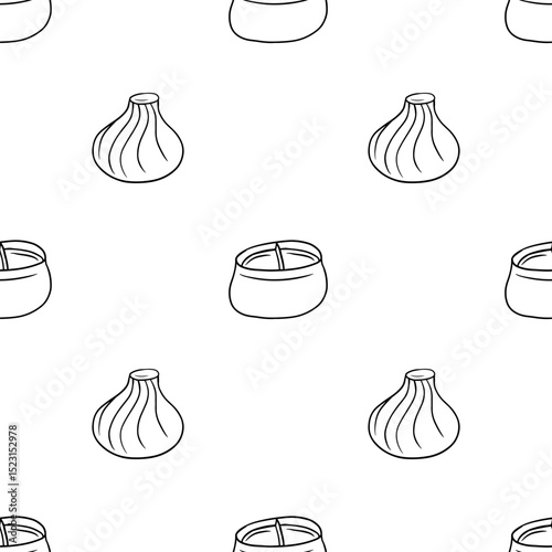 Khinkali and manti vector hand drawn seamless pattern