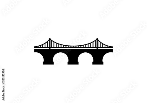 A simple black and white illustration of a suspension bridge with three arches on a white background