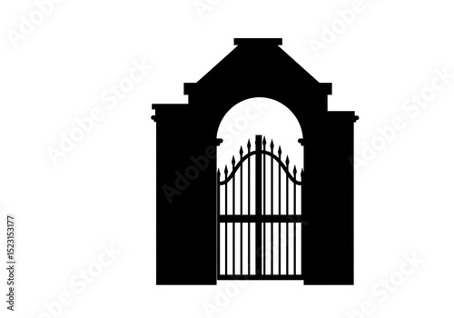Elegant Black Silhouette of an Ornate Gate and Archway