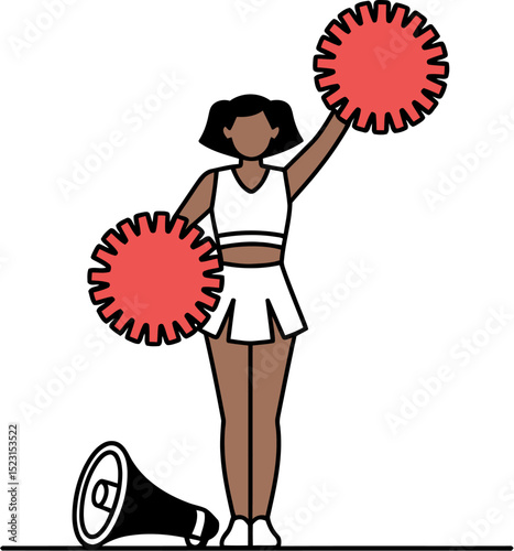 girl with red flower signals in hand and with speaker  vector Illustration of 