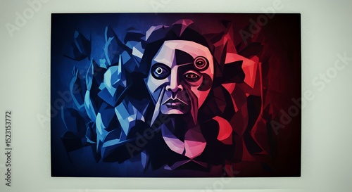 Abstract Portrait of a Person with Multiple Eyes in Vivid Colors