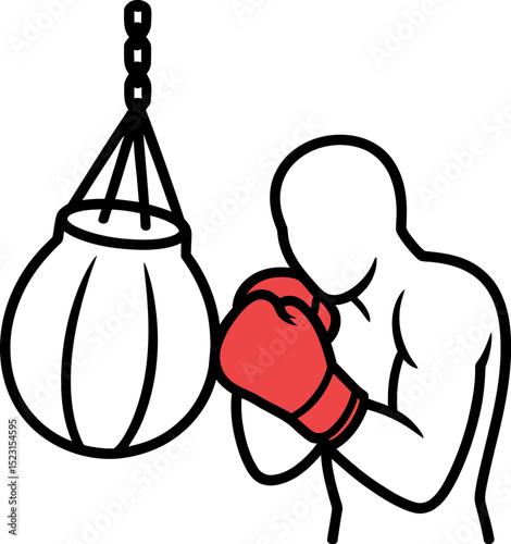 Boxing training with punching bag vector illustration for fitness and gym workout and exercise concept editable stock vector illustration