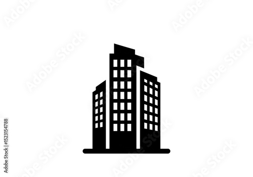 A simple black and white illustration of a modern building