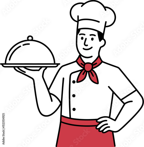 Chef holding platter vector illustration for restaurant menu and cooking concept design element isolated editable stock vector illustration