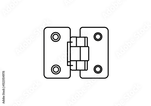 A black and white line drawing of a hinge with four circles on each side and a square in the middle