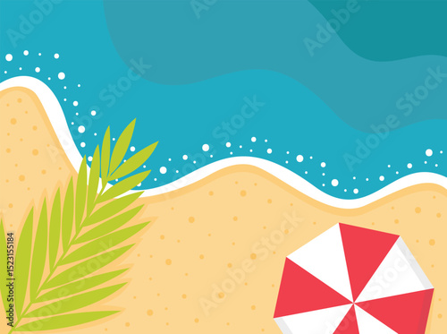 Summer beach top view poster. Flat style vector summer sale background