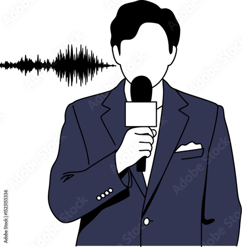Broadcaster news reporter holding microphone interview journalism media communication illustration vector art editable stock vector illustration