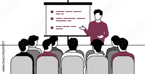 Presentation meeting conference seminar training workshop business lecture education classroom audience editable stock vector illustration