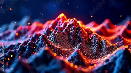 Abstract futuristic background with shiny glowing particles on dark background, light waves, digital modern design banner, animation