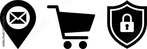 Online shopping secure delivery and location services for e commerce and retail business solutions editable stock vector illustration