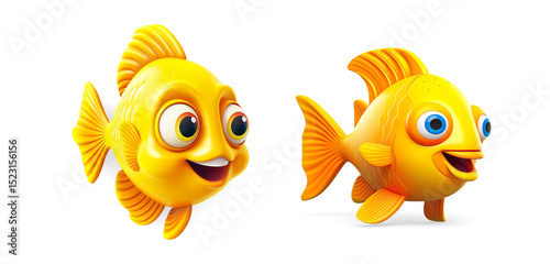 Vibrant Yellow Cartoon Fish Illustration on a Transparent Background