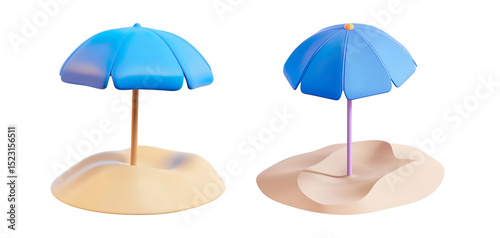 3D Umbrella with Wooden Handle on a Transparent Background