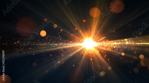 Elegant integration of lens flare motifs and digital sunburst in overlay designs employing screen blend techniques for visually arresting compositions on midnight surfaces