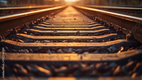 Intricately Detailed Aerial Perspective of Freshly Laid Railway Tracks with a Glimmering, Textured Surface Emphasizing Modern Design and Fine Detailing