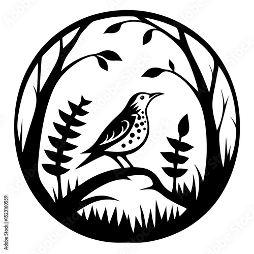 Stylized Wood Thrush in Forest