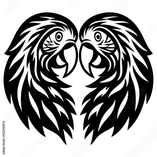 Two Parrots Heart Design Illustration