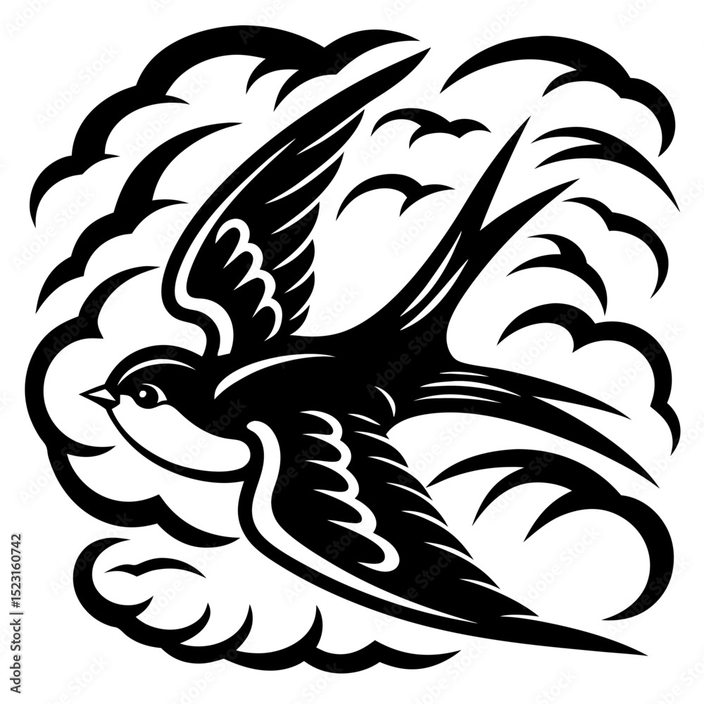 Obraz premium Swallow in Flight A Black and White Illustration