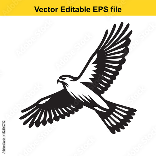 A majestic hawk in flight, captured in a vector illustration, showcases its powerful wings and sharp gaze.