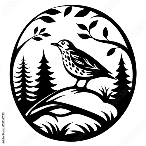 Stylized Wood Thrush Bird Illustration